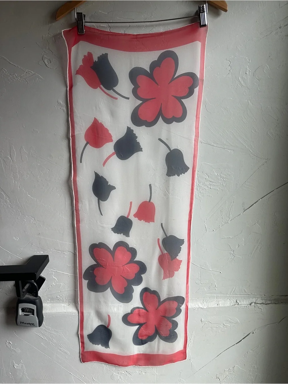 Retro Mod Floral Sheer Scarf Red Blue White Rectangle Cottagecore 60s‎ 42x15